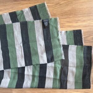 Coach Wool Striped Rectangle Scarf Green Black Beige Fringe - Virgin Wool #84312